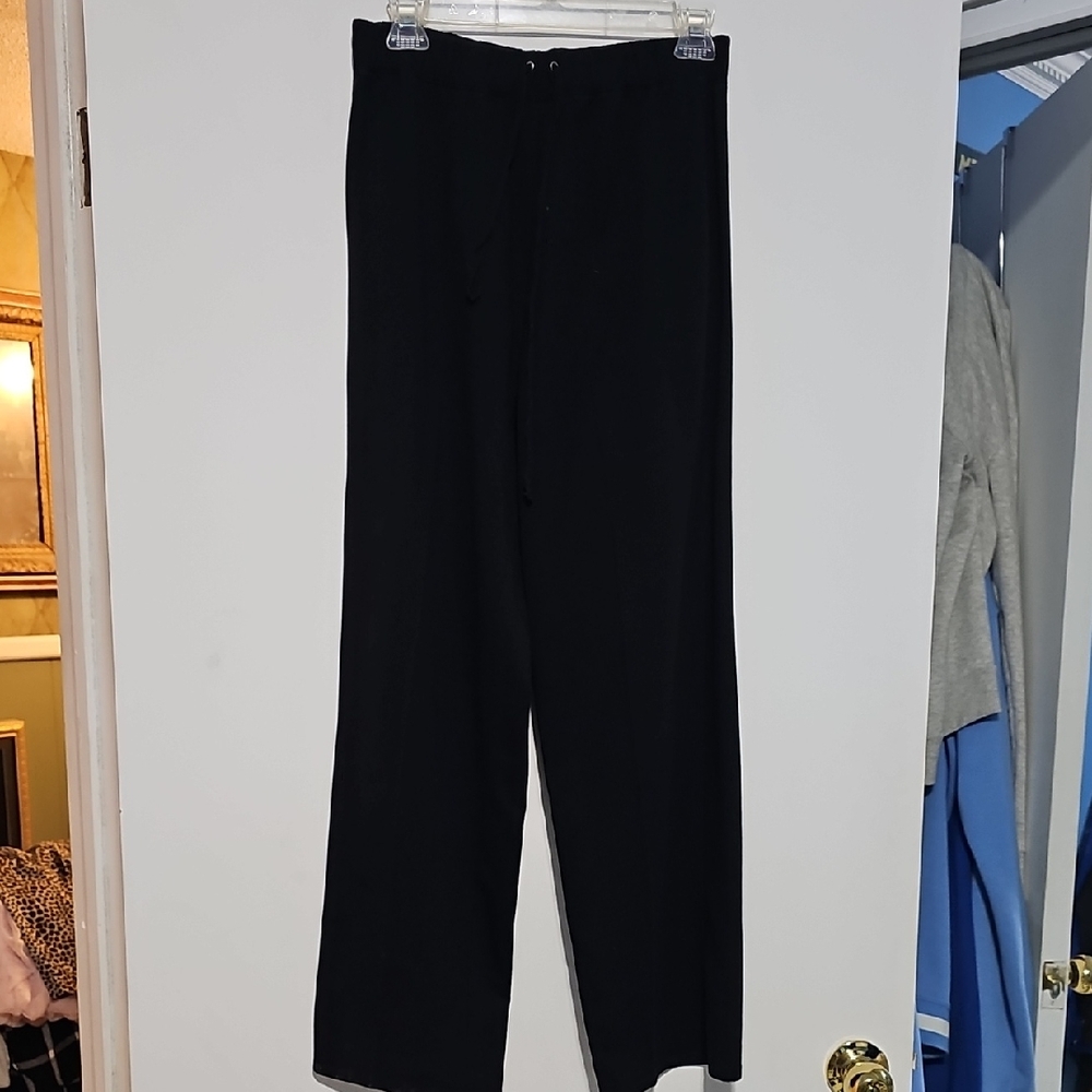 Pappagallo Black Sweatpants Lounge Pants Sz Large Drawstring Wide Legs